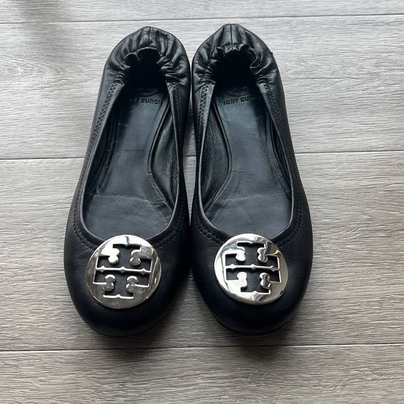 Tory Burch Shoes - Tory Burch Minnie Ballet Flats in Black / Silver